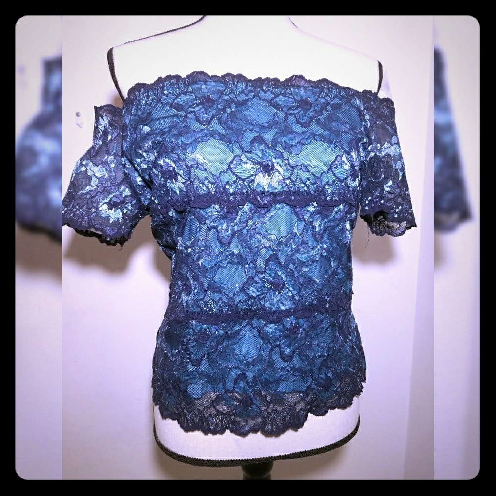 Lace off the shoulder blouse.